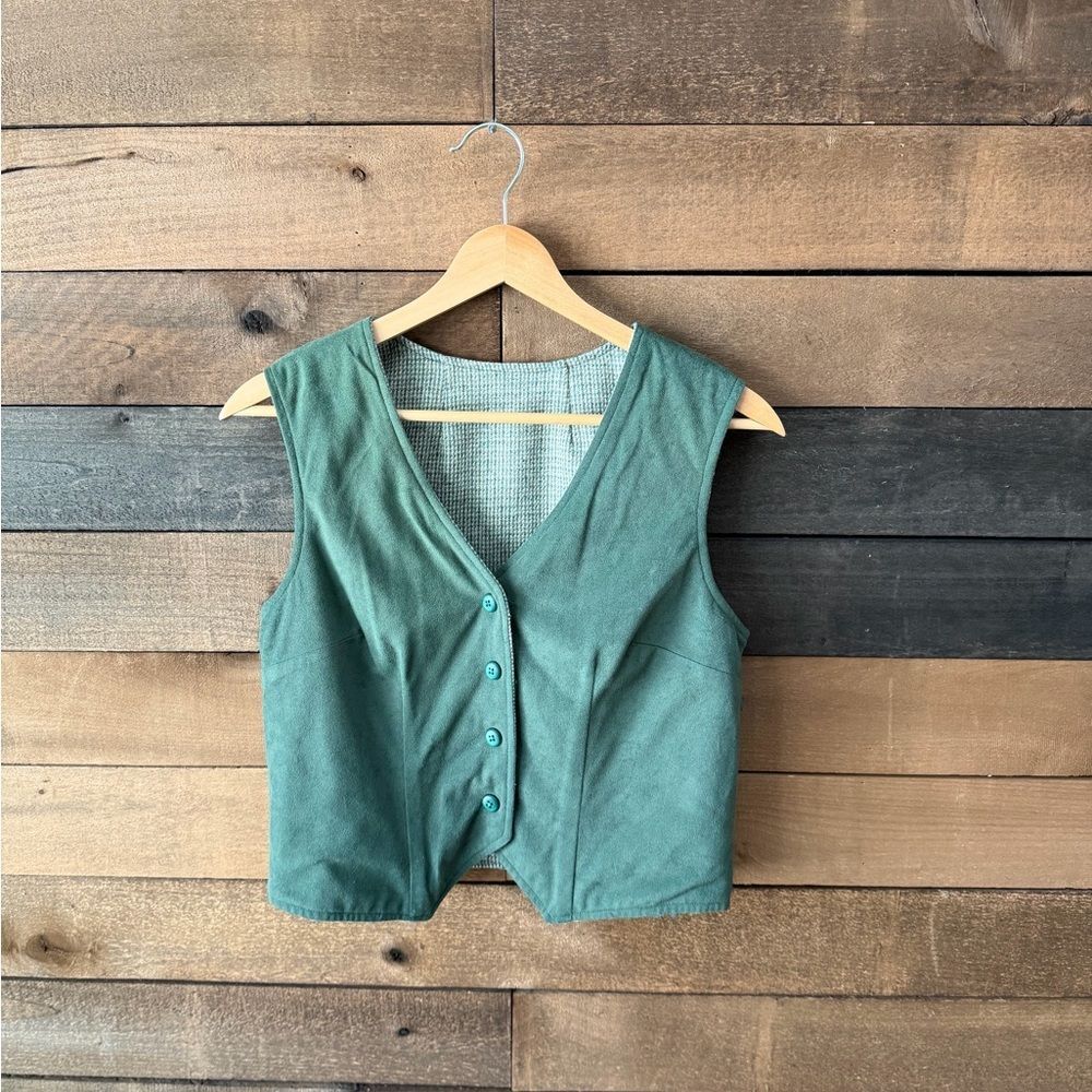Vintage Blazer and Reversible Vest Set Green Textured Weave - Picture 14 of 15